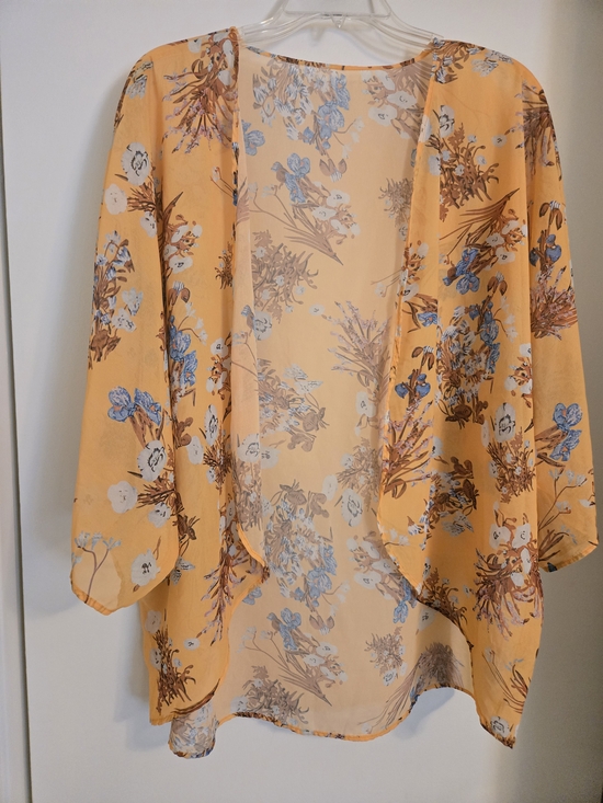 Amazon Tops - Amazon Apricot Yellow Bontanical Floral Sheer Kimono